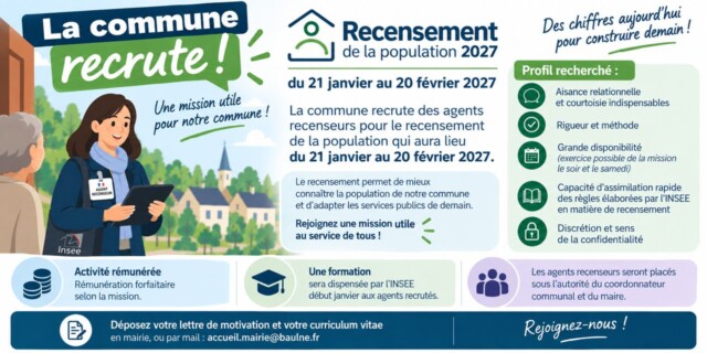 📢 La commune recrute à l’occasion du recensement de la population !